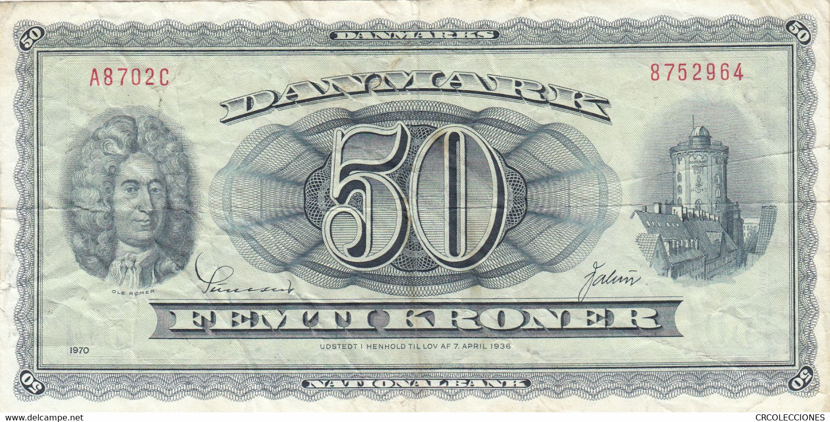 CRBX049 BILLETE DINAMARCA 50 KRONER 1970 MBC 100 - Danemark