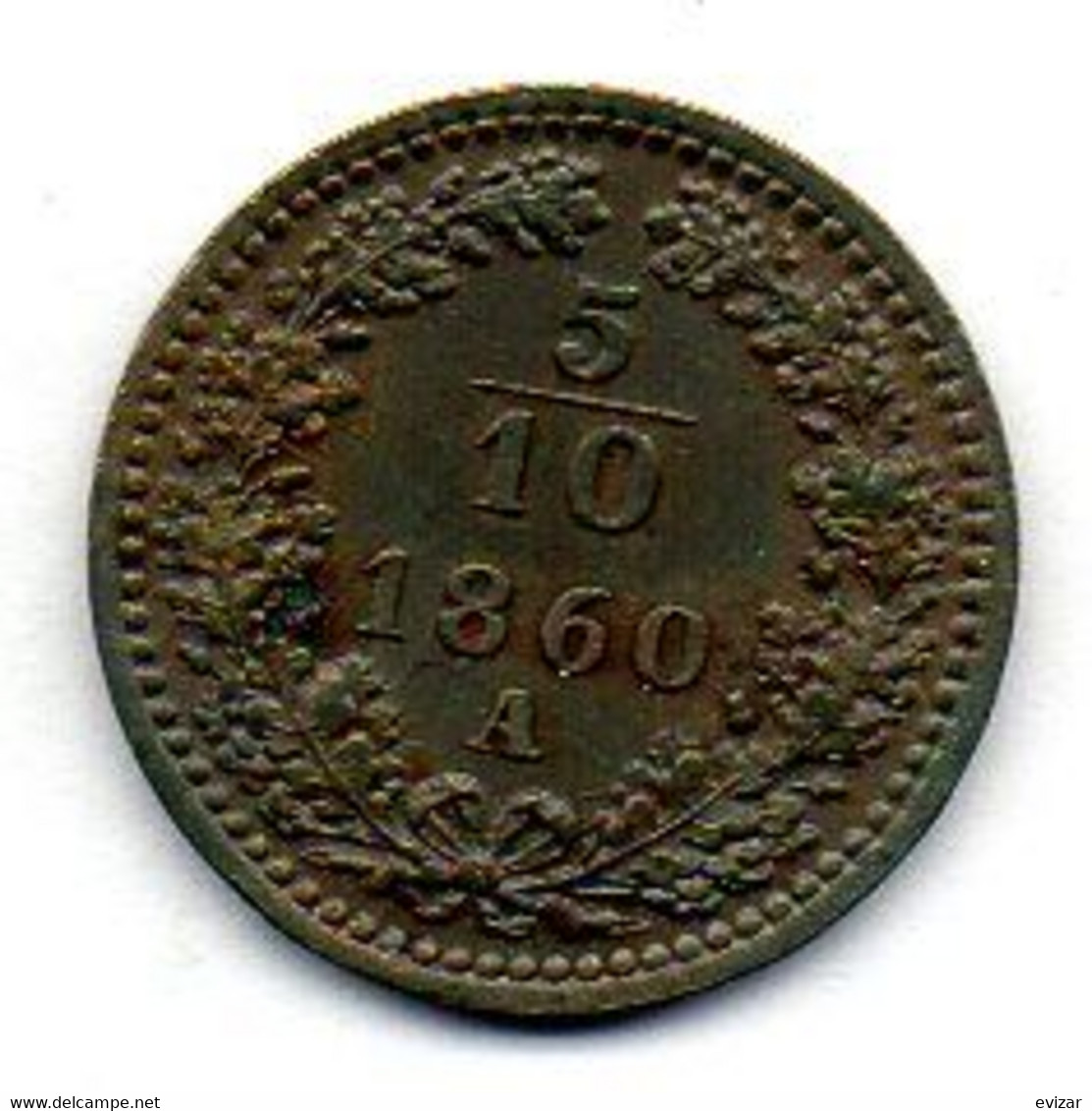AUSTRIA, 5/10 Kreuzer, Copper, Year 1860-A, KM #2182 - Austria