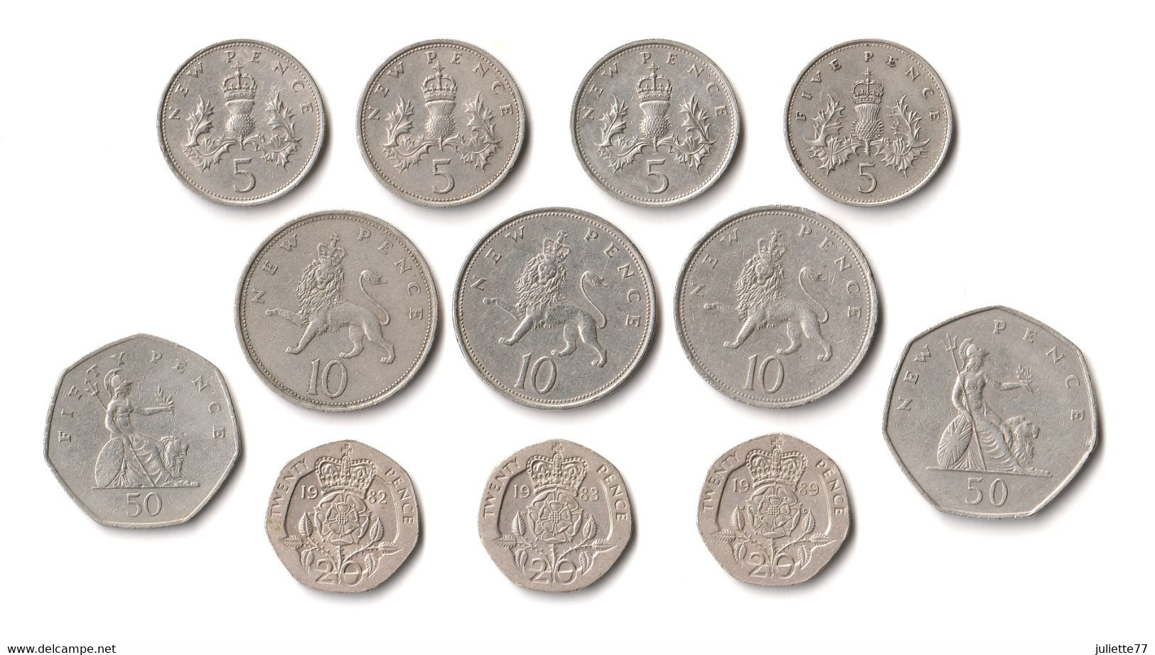 Monnaies - Grande-Bretagne, Lot De 12 Monnaies : 5, 20 Et 50 Pence, & 10 Et 50 New Pence - Other & Unclassified