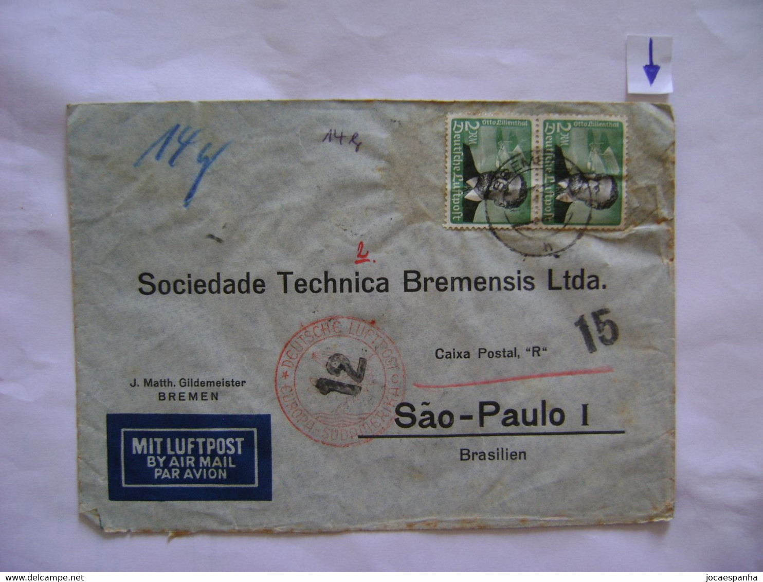 GERMANY - LETTER SENT FROM BREMEN TO SAO PAULO (BRAZIL) IN 1939 IN THE STATE - Other & Unclassified