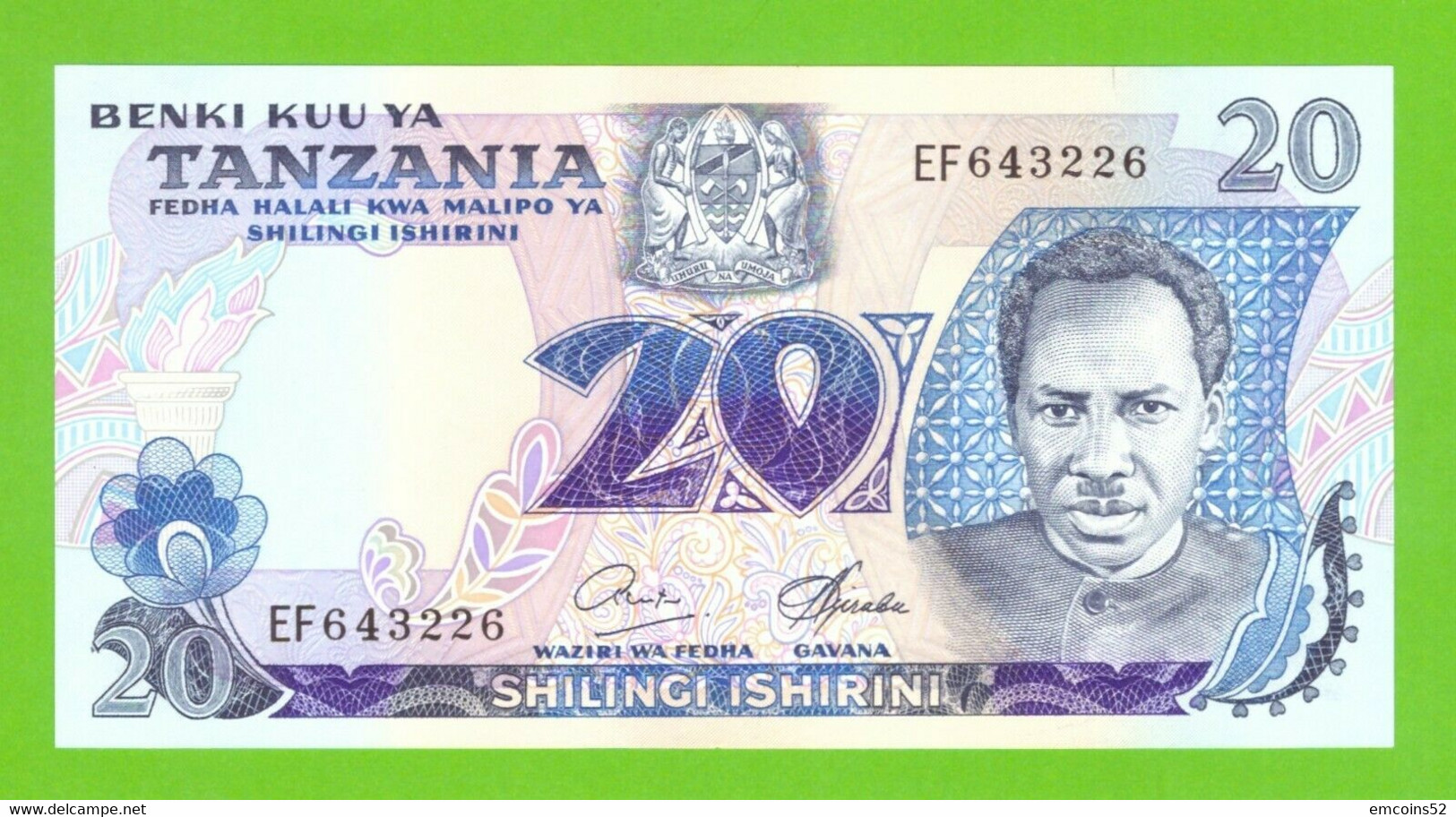 TANZANIA 20 SHILLINGS 1978  P-7b  UNC - Tanzanie