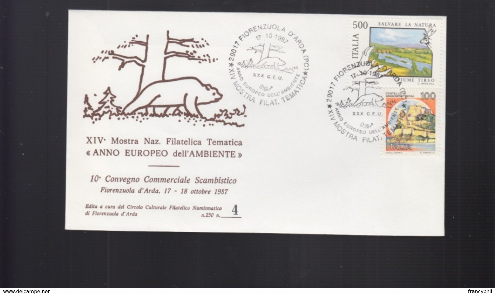 2022_PC5 Piacenza 1987 Anno Europeo Dell'ambiente Orso Bear - 1981-90: Storia Postale