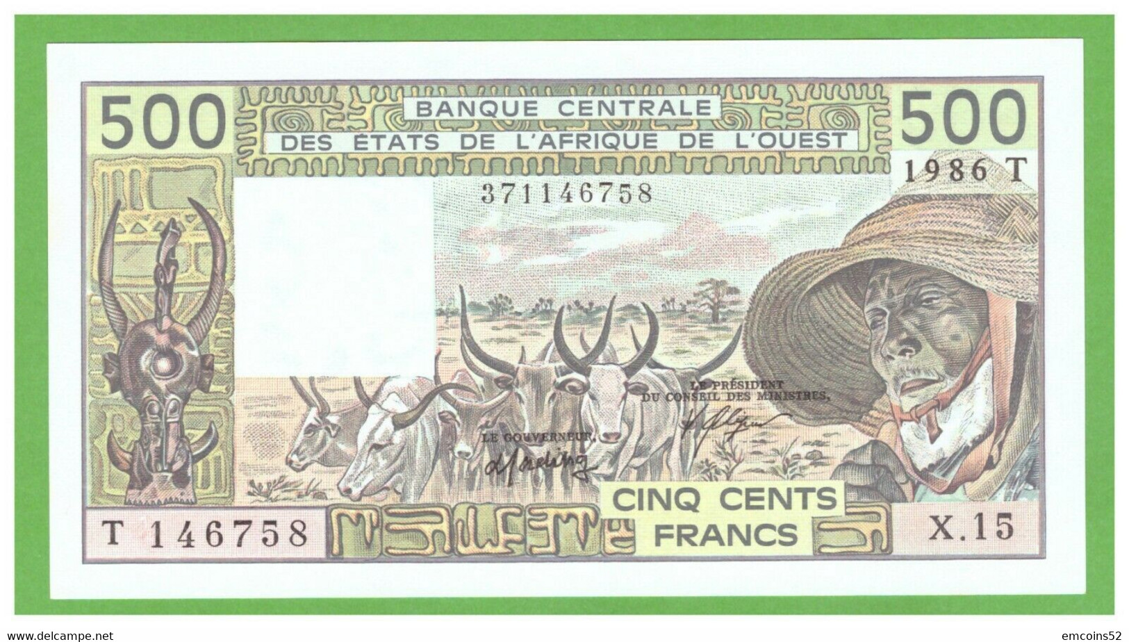 TOGO W.A.S. 500 FRANCS 1986  P-806Ti UNC - Togo