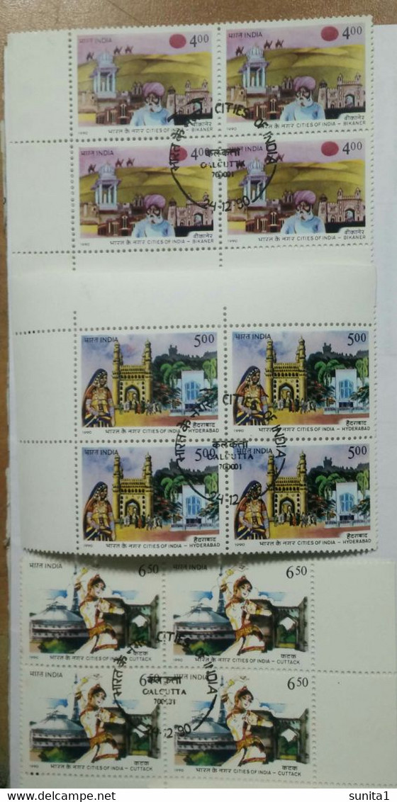 Cities Of India, Desert, Turban, Monument, Dance, Block Of 4 Stamps,, India, - Used Stamps