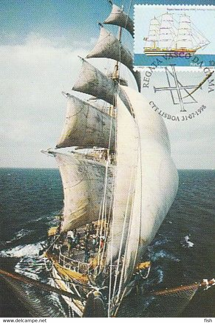 Portugal & Maximum Card, Vasco Da Gama Regatta, Amerigo Vespucci, Italy, Lisboa 1998 (208) - Zeilen