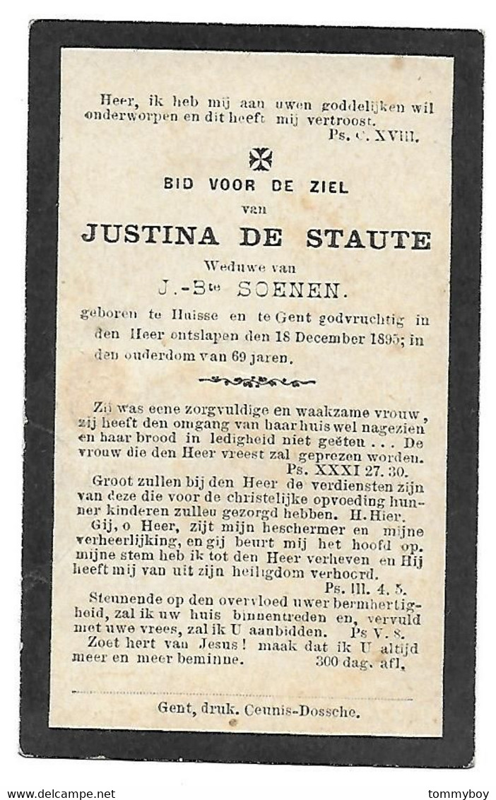 Justina De Staute, Huisse 1826 - Gent 1895 - Overlijden