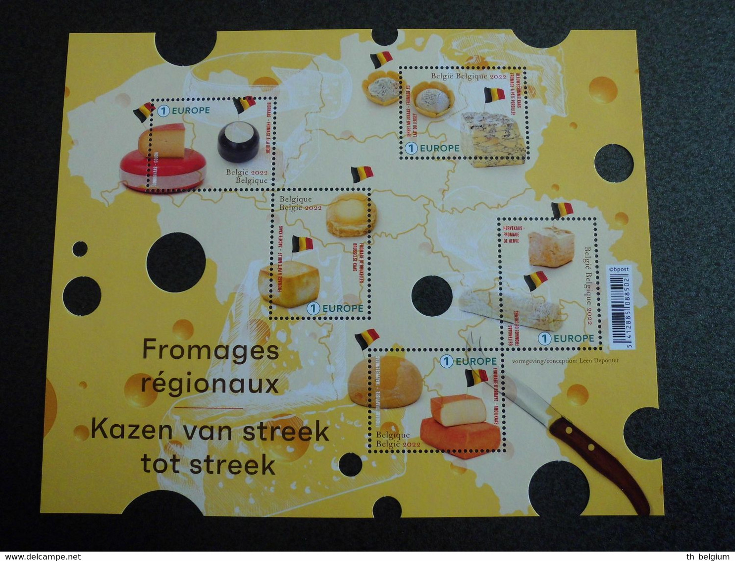 België Belgium 2022 - Kazen Van Streek Tot Streek / Fromage / Cheese - Sheet With Special Cut (cheese Holes) - Ongebruikt