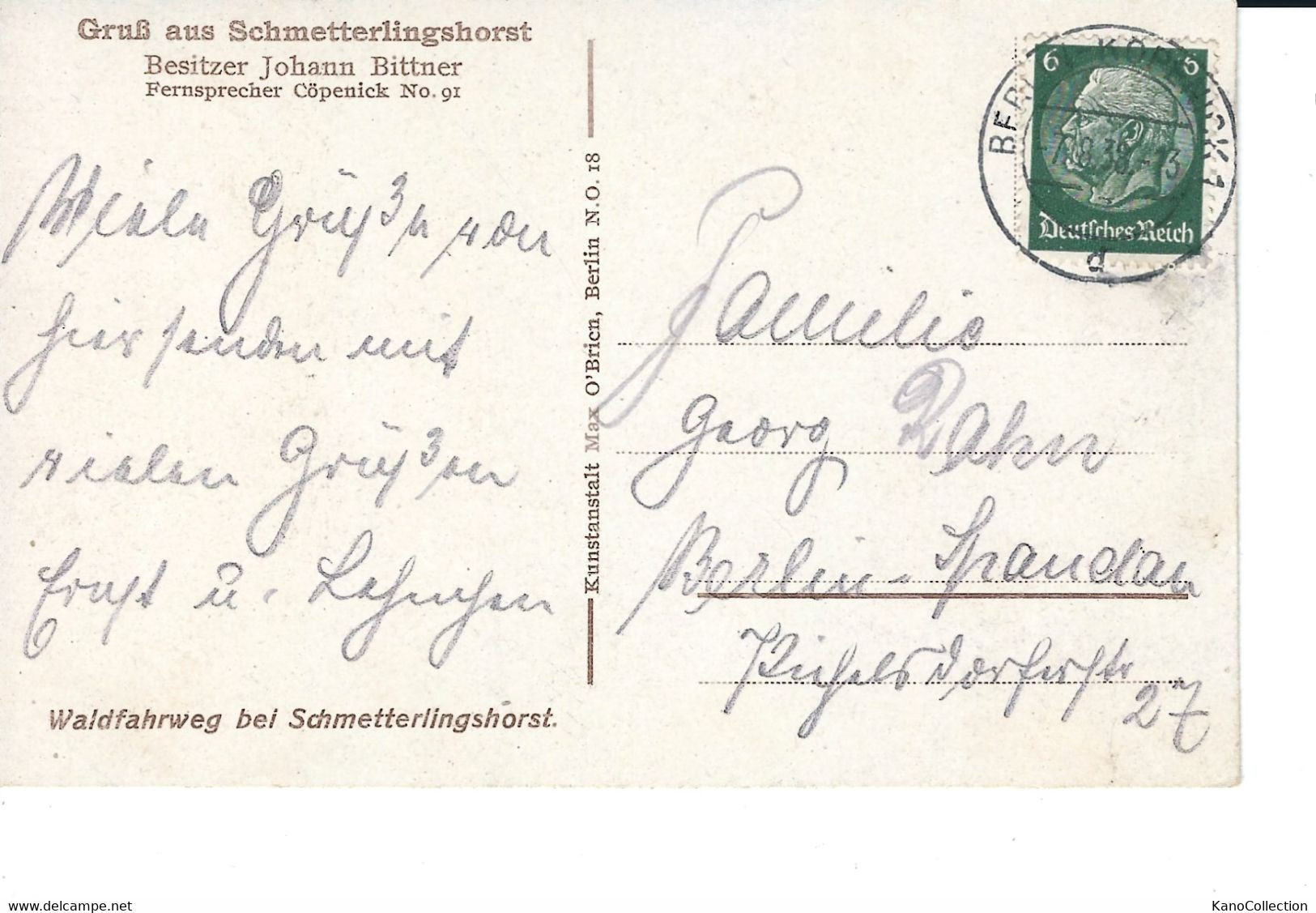 Berlin-Köpenick, Grüße Aus Schmetterlingshorst, Gelaufen 1938 - Koepenick