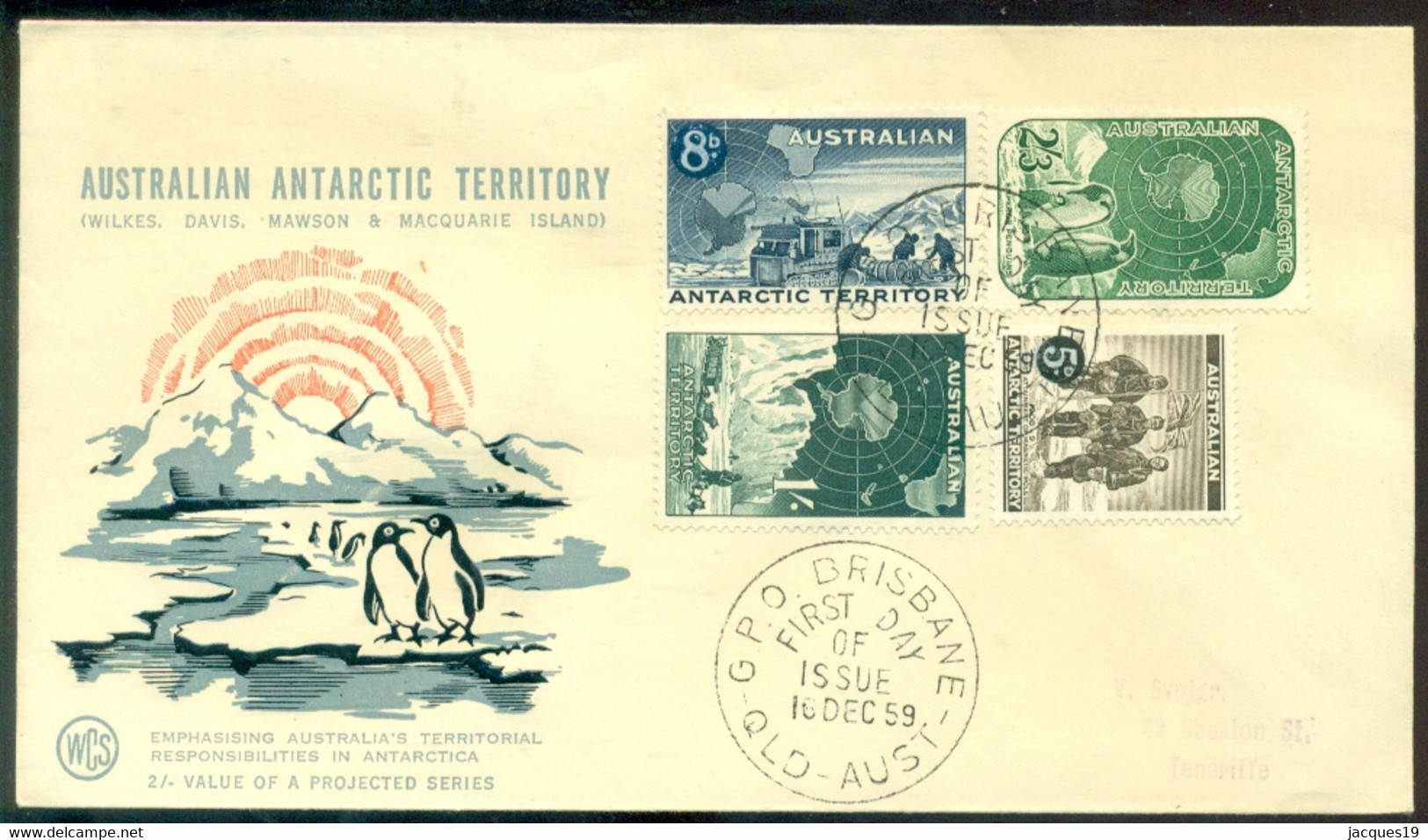 Australian Antarctic Territory 1959 FDC Territorial Responsibilities Scott L1, L2, L3 And L5 - FDC