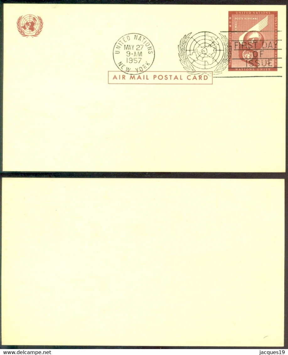 United Nations New York 1957 FDC Airmail Postal Card Unused - Luchtpost