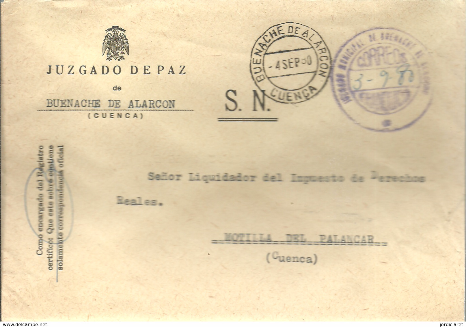 AYUNTAMIENTO   1980  QUINTANAR DEL REY CUENCA - Postage Free