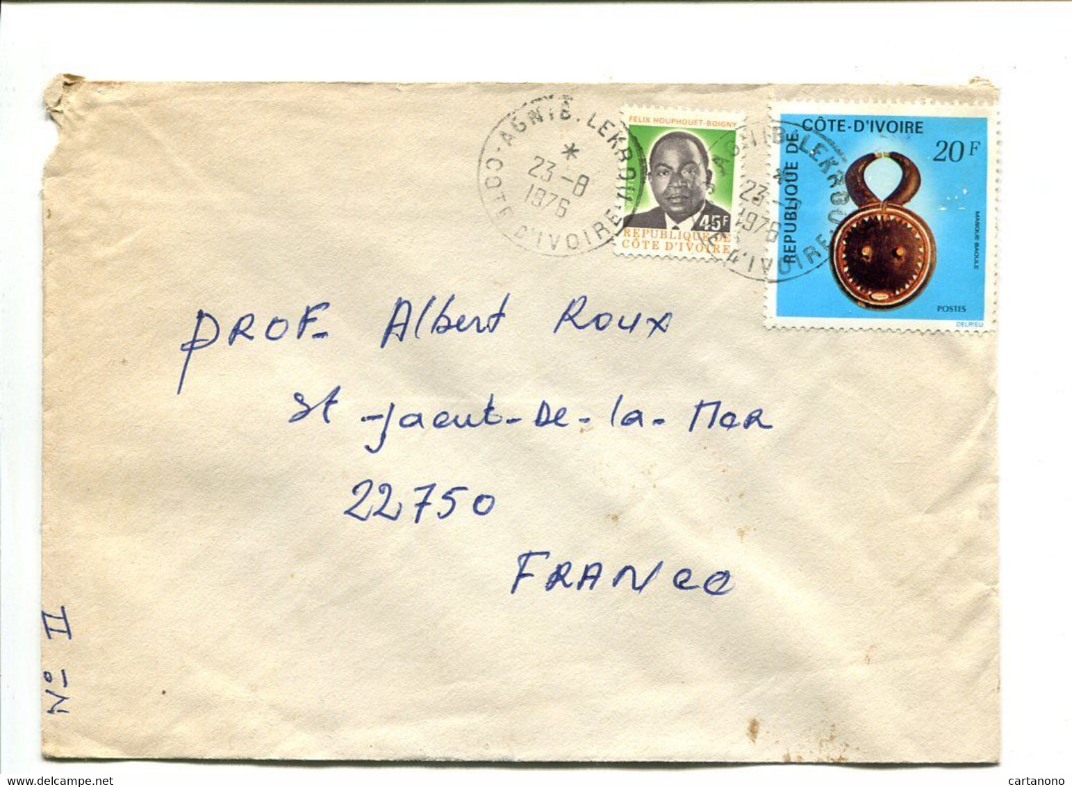 COTE D'IVOIRE Agnie Lekrou 1976 - Affranchissement Sur Lettre - Côte D'Ivoire (1960-...)