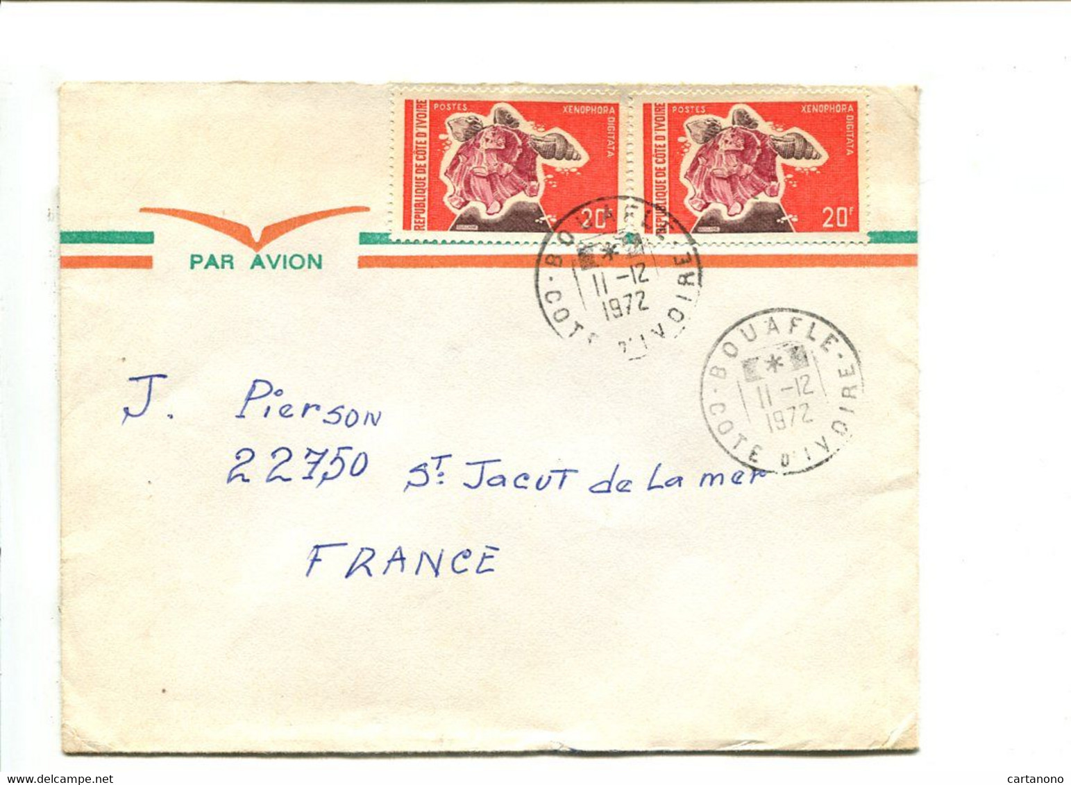 COTE D'IVOIRE Bouafle 1972 - Affranchissement Sur Lettre - Coquillage - Ivory Coast (1960-...)