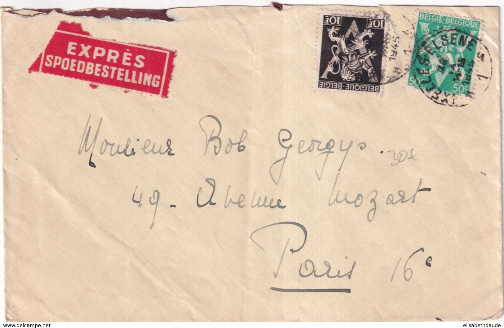1945 - LIBERATION BELGIQUE - ENVELOPPE EXPRES ! De IXELLES-ELSENE => PARIS - Covers & Documents
