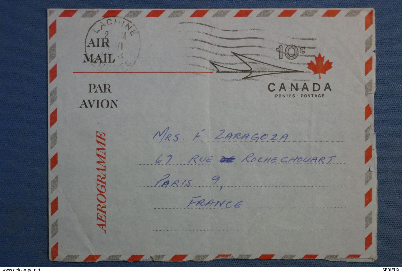 A0 11 CANADA   BELLE LETTRE AEROGRAMME  1968 +  LACHINE POUR PARIS FRANCE +AFFRANCH. PLAISANT - Aéreo