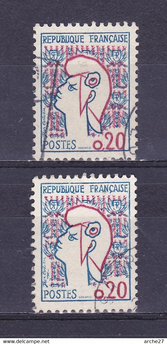 TIMBRE FRANCE N° 1282.1282a OBLITERE - 1961 Marianne Of Cocteau