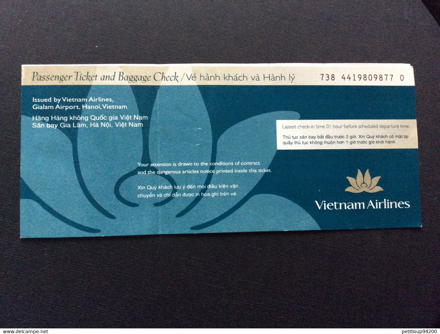 TICKET  VIETNAM AIR LINES   Ho Chi Minh>Phnom Penh  ANNEE 2006 - Tickets