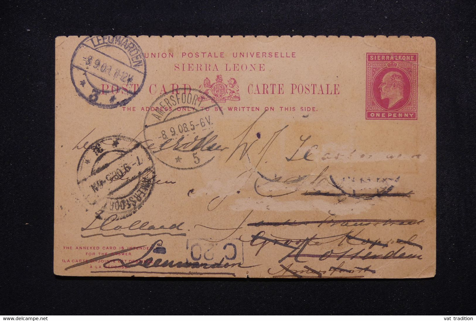 SIERRA LEONE - Entier Postal Pour Les Pays Bas En 1908 - L 114596 - Sierra Leone (...-1960)