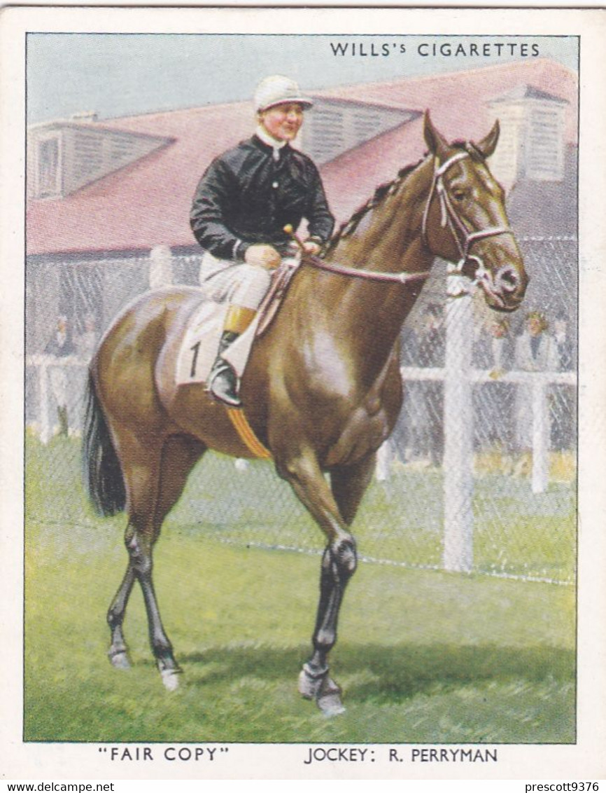 9 Fair Copy, R Perriman - Racehorses & Jockeys 1938 - Original Wills Cigarette Card - L Size 6x8cm - Wills