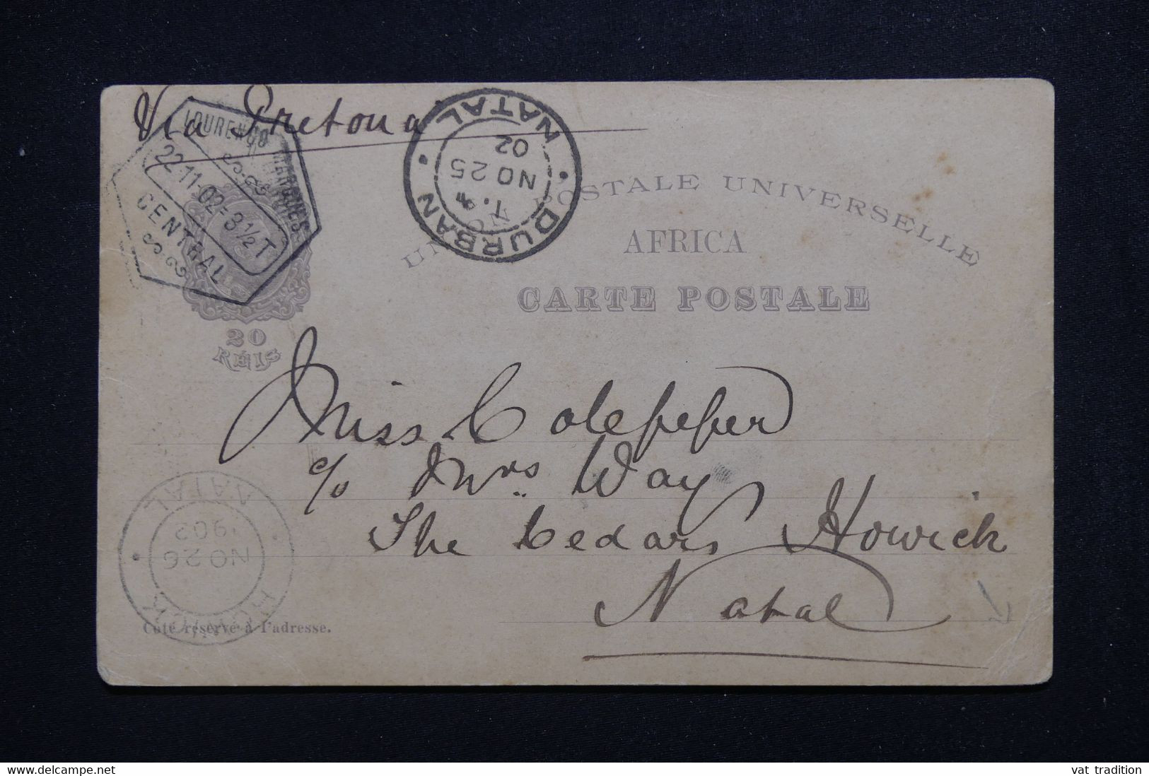 LOURENCO MARQUES - Entier Postal De Lourenco Marques Pour Le Natal En 1902 - L 114618 - Lourenco Marques