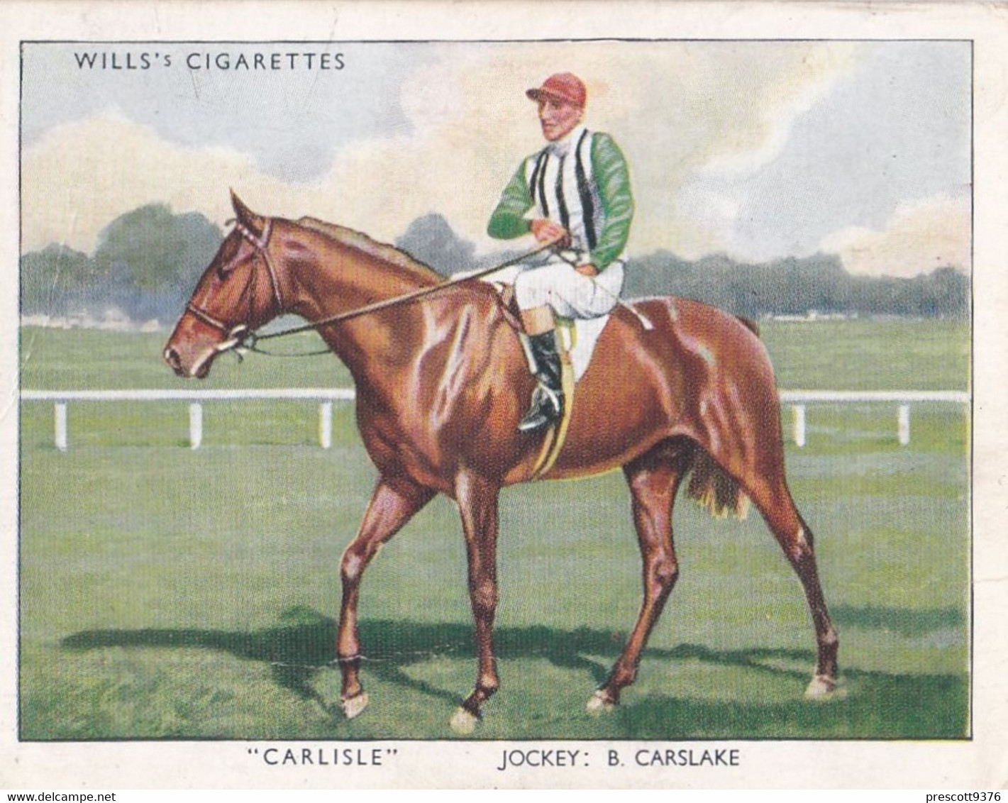 28 Carlisle, B Carslake - Racehorses & Jockeys 1938 - Original Wills Cigarette Card - L Size 6x8cm - Wills