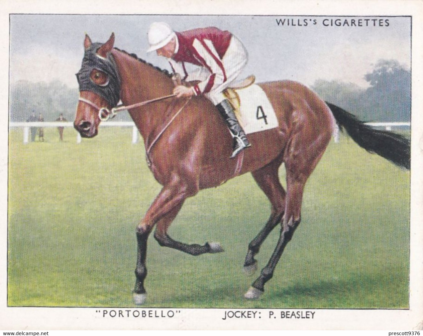 35 Portabello, P Beasley - Racehorses & Jockeys 1938 - Original Wills Cigarette Card - L Size 6x8cm - Wills