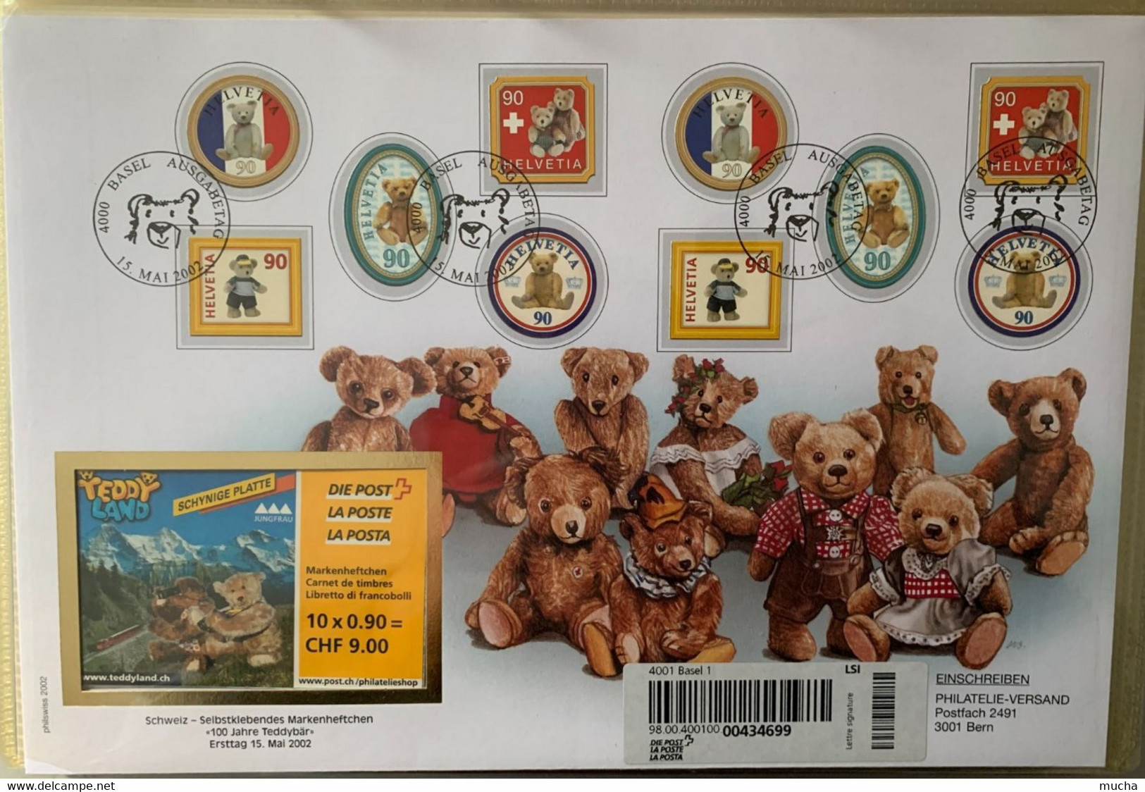 F12 - Suisse Carnet 100 Ans Teddy Bear 15.05.2002  FDC Grand Format Recommandé - Ours