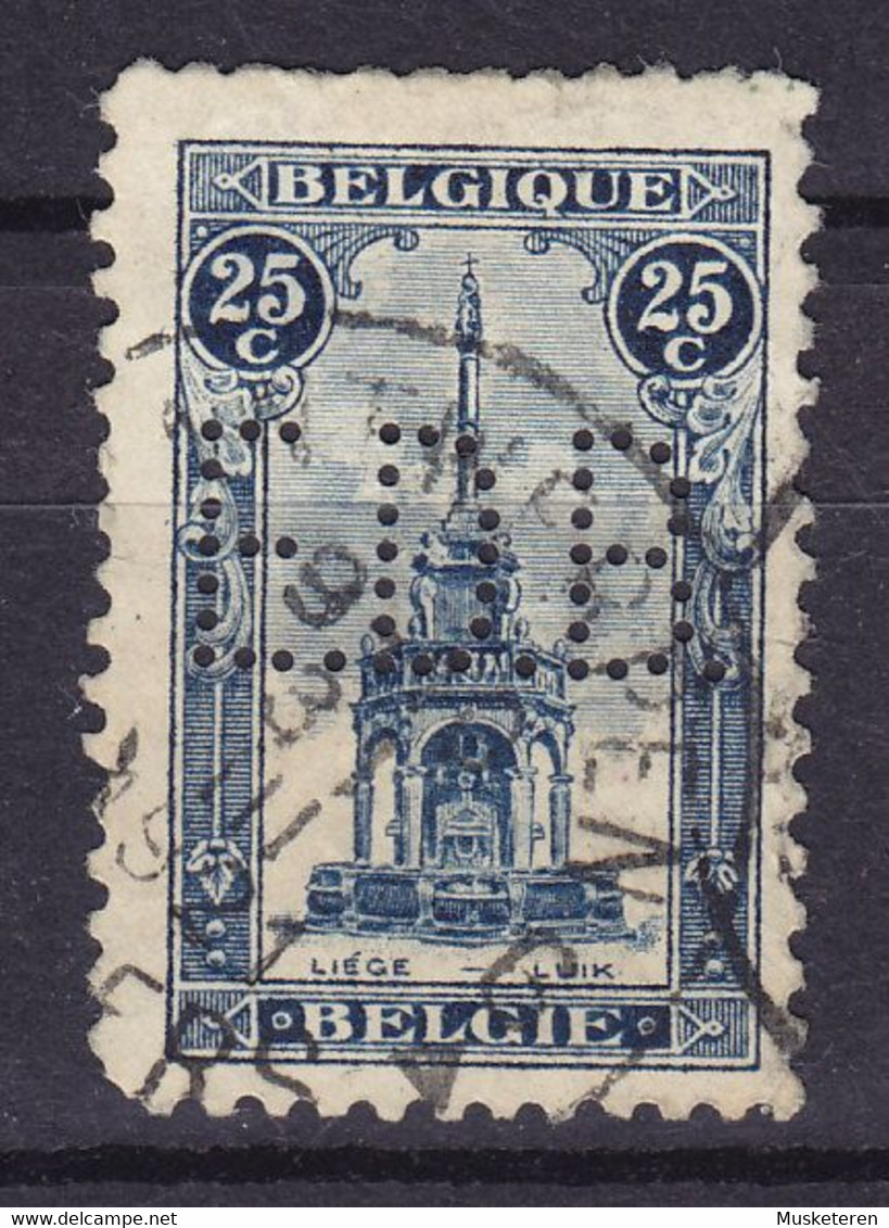 Belgium Perfin Perforé Lochung 'E.D.B.' 1919 Mi. 143, 25c. Perron De Liége ANTWERPEN Cancel (2 Scans) - 1909-34