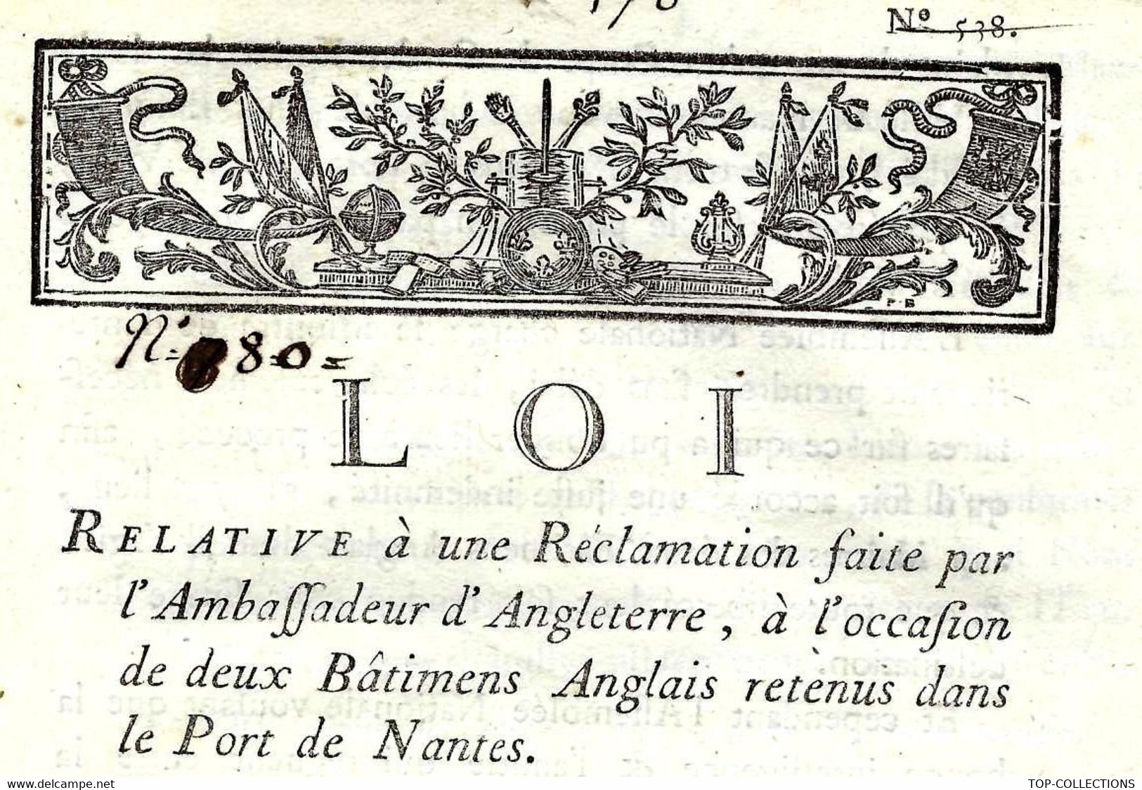 REVOLUTION  1791 LOI Par NAVIGATION CONFLIT ANGLETERRE France 2 NAVIRES ANGLAIS RETENUS Au Port De NANTES V.SCANS - Documents Historiques