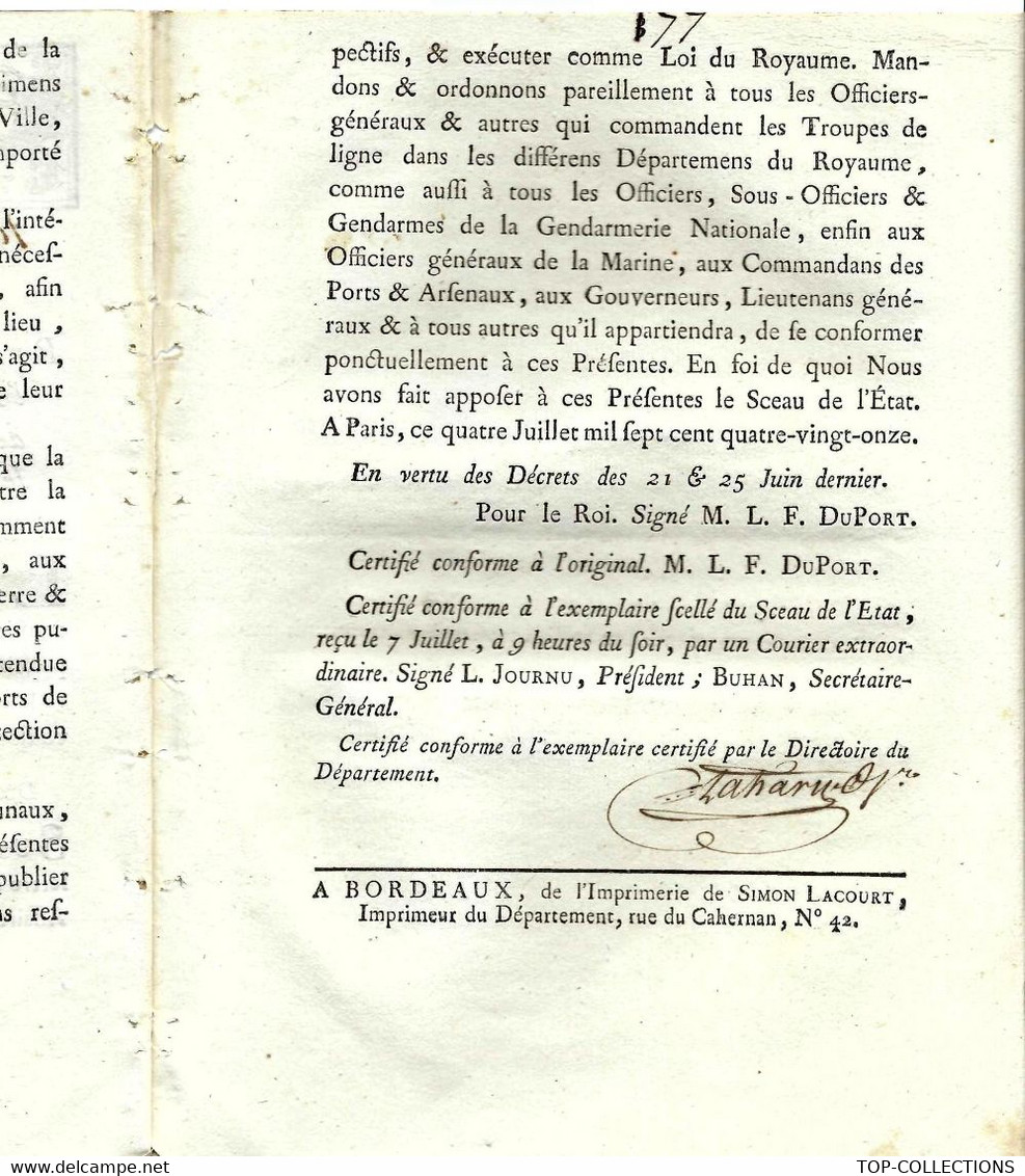 REVOLUTION  1791 LOI Par NAVIGATION CONFLIT ANGLETERRE France 2 NAVIRES ANGLAIS RETENUS Au Port De NANTES V.SCANS - Documents Historiques