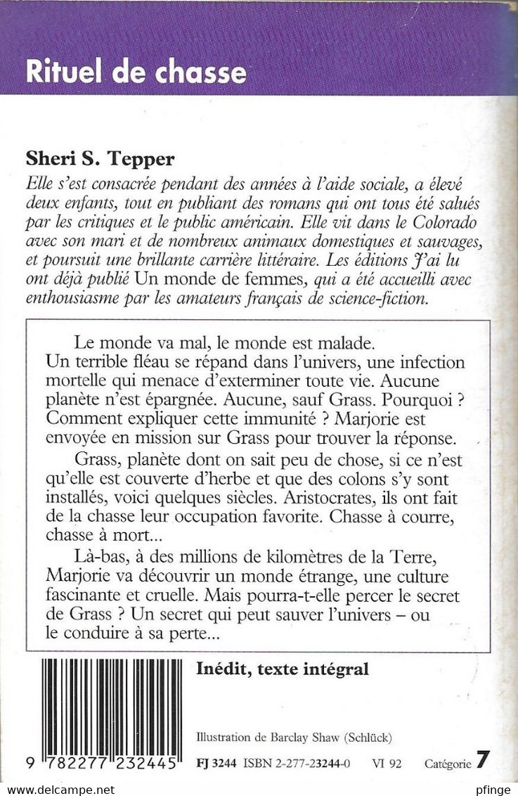 Rituel De Chasse Par Sheri S. Tepper - J'ai Lu N°3244 (illustration : Barclay Shaw) - J'ai Lu