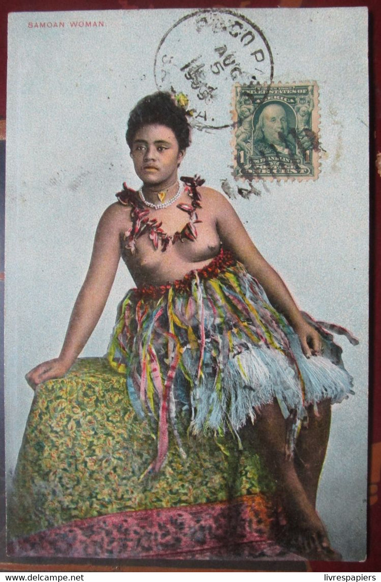 Samoa Samoan Woman Cpa Timbrée 1905 - Samoa Américaine