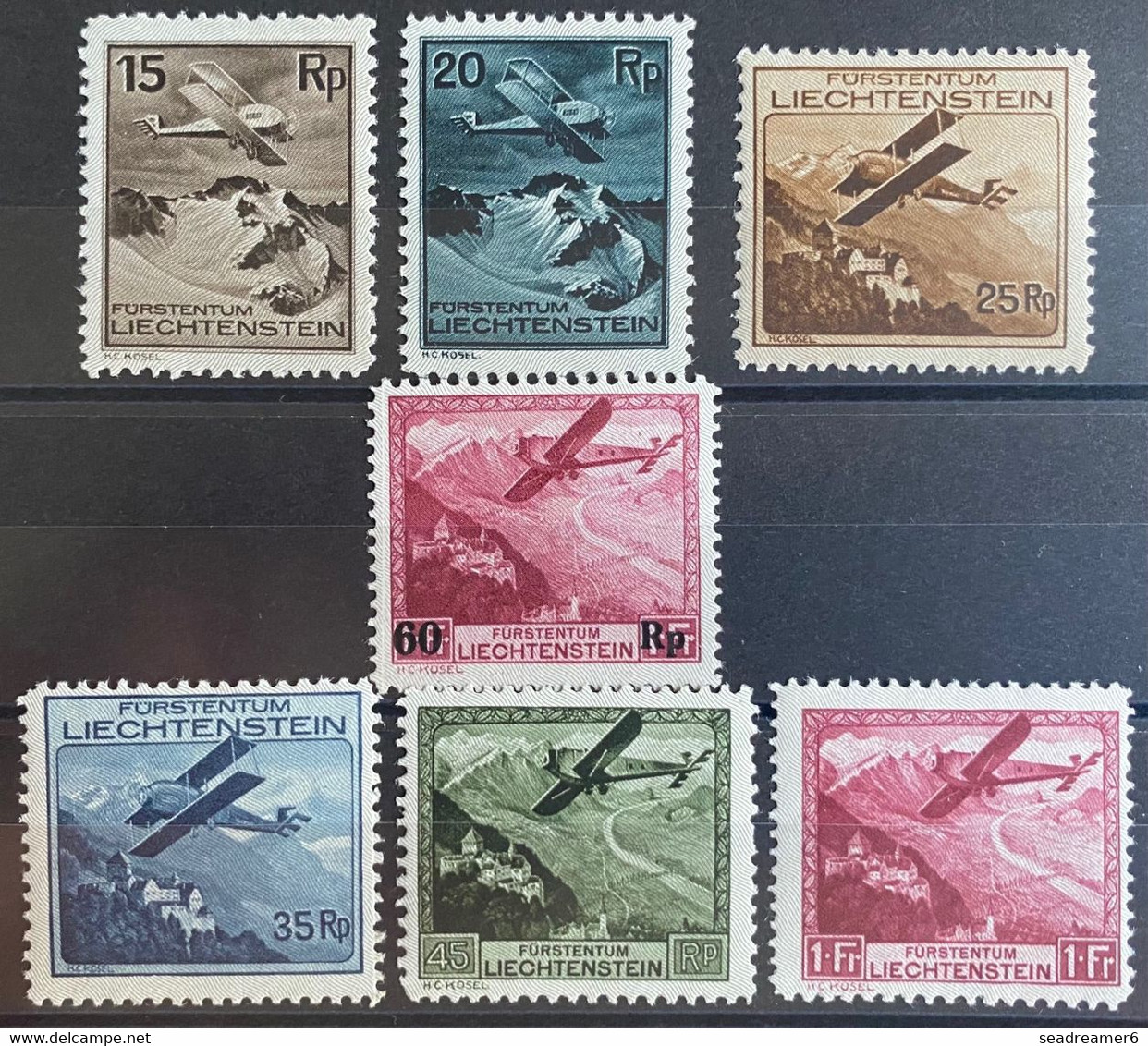 LIECHTENSTEIN Poste Aérienne Série Complète N°1 à 6* + N°14 Frais & TTB - Luchtpostzegels