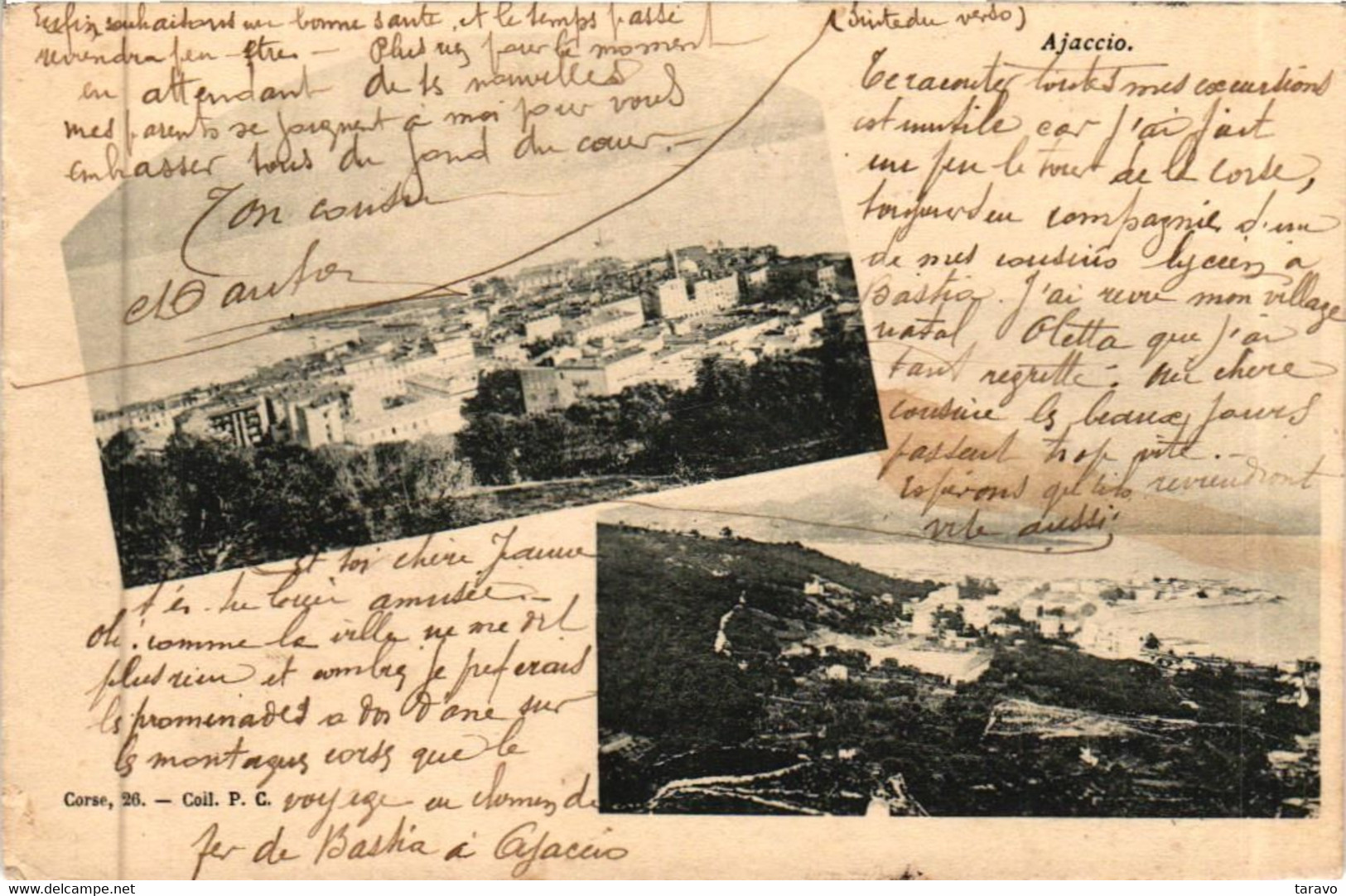 CORSE - AJACCIO - CARTE A DOUBLE  VUES - Coll. P.C. 1907 - Ajaccio