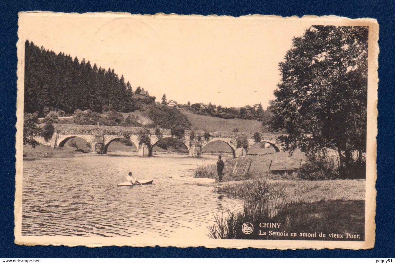 Chiny Sur Semois. La Semois En Amont Du Vieux Pont. Barque Avec Rameur, Aviron Unique. 1956 - Chiny