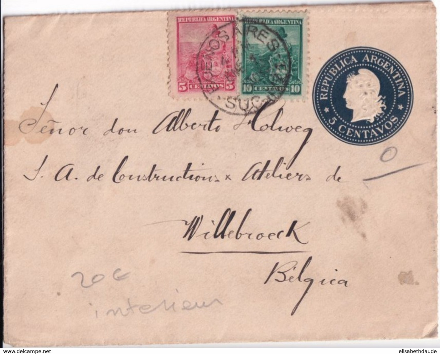 ARGENTINA - 1901 - LETTRE ENTIER ILLUSTREE "NOUVEL AN" (VOIR INTERIEUR) => WILLEBOECK (BELGIQUE) ! - Postal Stationery