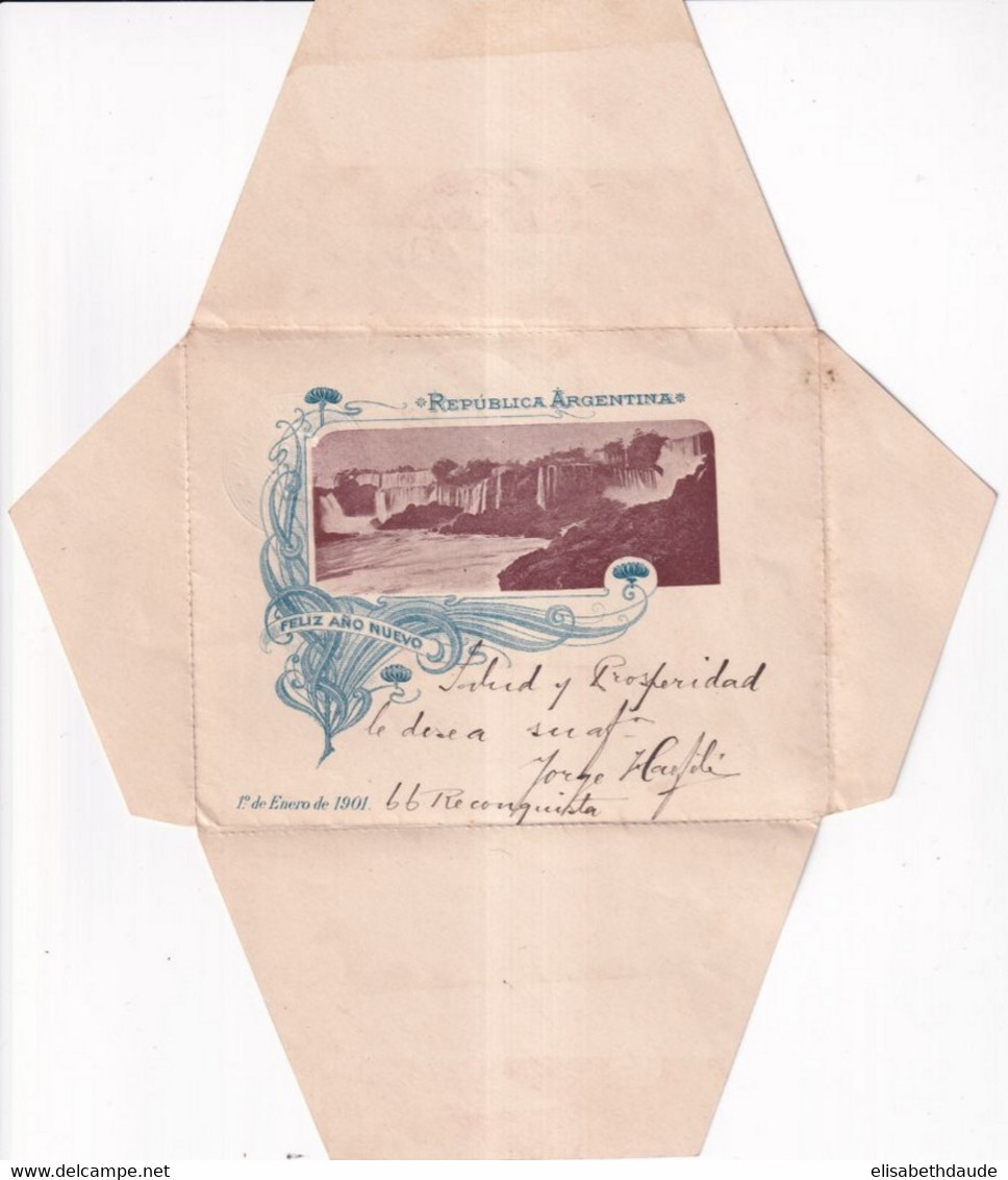 ARGENTINA - 1901 - LETTRE ENTIER ILLUSTREE "NOUVEL AN" (VOIR INTERIEUR) => WILLEBOECK (BELGIQUE) ! - Postal Stationery