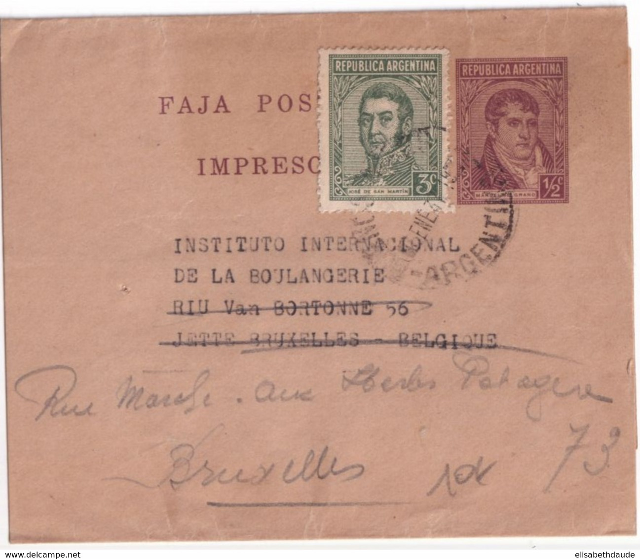 ARGENTINA - 1937 - BANDE JOURNAL ENTIER POSTAL => BRUXELLES (BELGIQUE) ! - Entiers Postaux