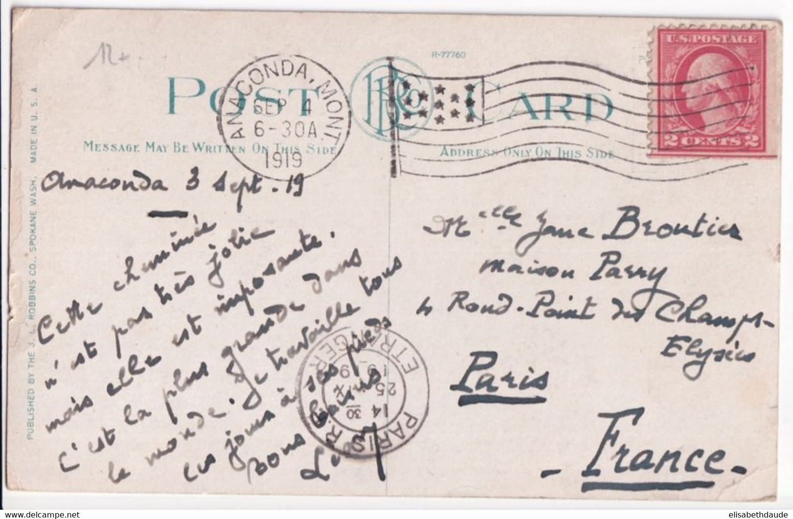 USA - 1919 - MECA DRAPEAUX ! FAHNE / FLAGS - CARTE De ANACONDA MONTANA => PARIS - Storia Postale