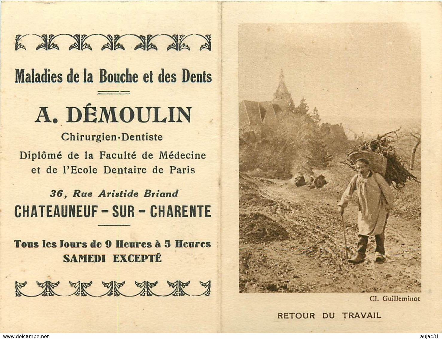 Dép 16 - Chateauneuf Sur Charente - Calendrier De 1933 - Publicité Dentiste A. Démoulin - Cliché Guilleminot - Bon état - Formato Piccolo : 1921-40