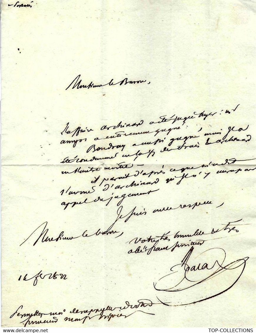 1822 RARE LETTRE à Mr Le Baron Portalis JURISCONSULTE REDACTEUR CODE CIVIL à Paris LETTRE PROCEDURE AVOCAT V.SCANS - Historische Dokumente