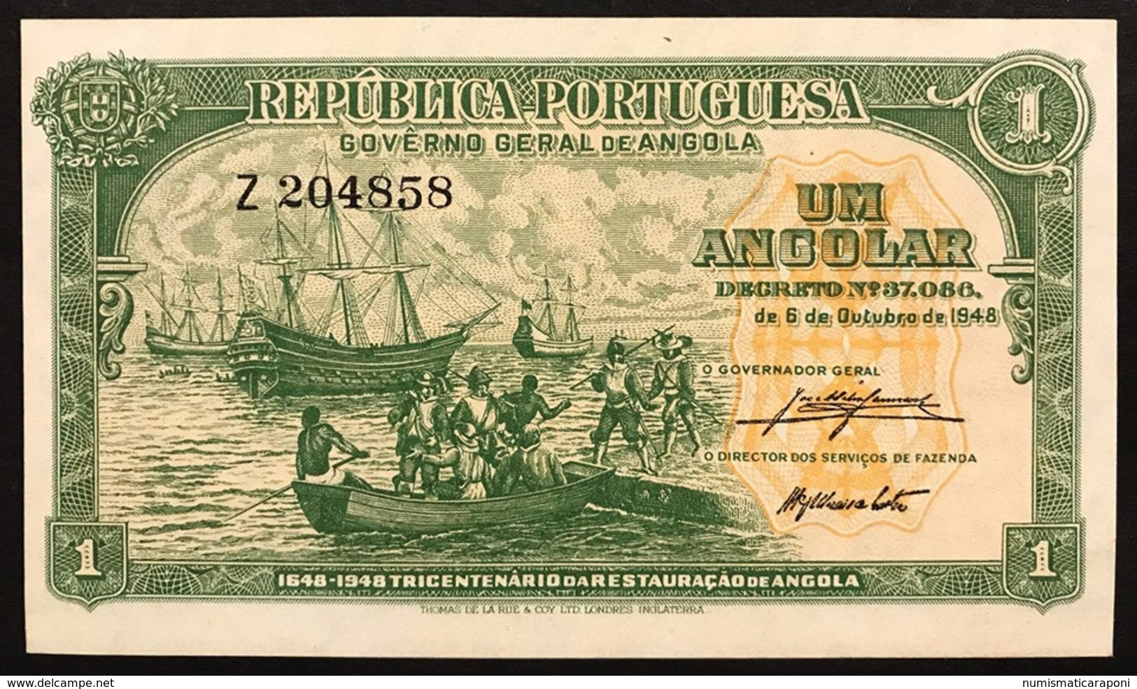 Angola 1 Angolar 6 10 1948 Pick#70 Lotto 3034 - Angola