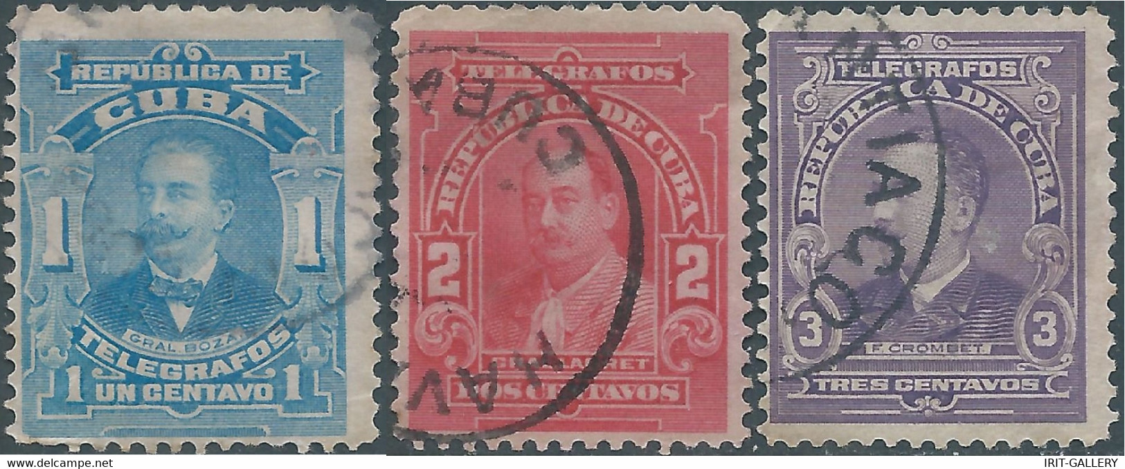 CUBA,REPUBLIC OF CUBA 1911 Telegraph - Telegrafos 1c Blue - 2c Red & 3c Deep Reddish Violet,Obliterated - Telegraphenmarken