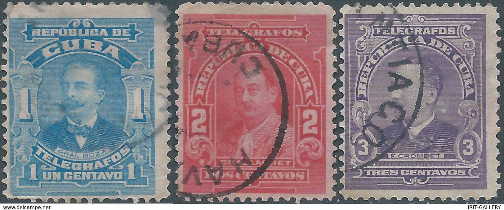 CUBA,REPUBLIC OF CUBA 1911 Telegraph - Telegrafos 1c Blue - 2c Red & 3c Deep Reddish Violet,Obliterated - Telégrafo