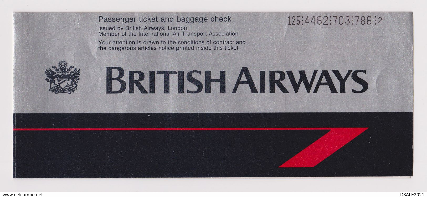 UK England United Kingdom Airlines Airline Carrier BRITISH AIRWAYS Passenger Ticket Used (49210) - Mundo
