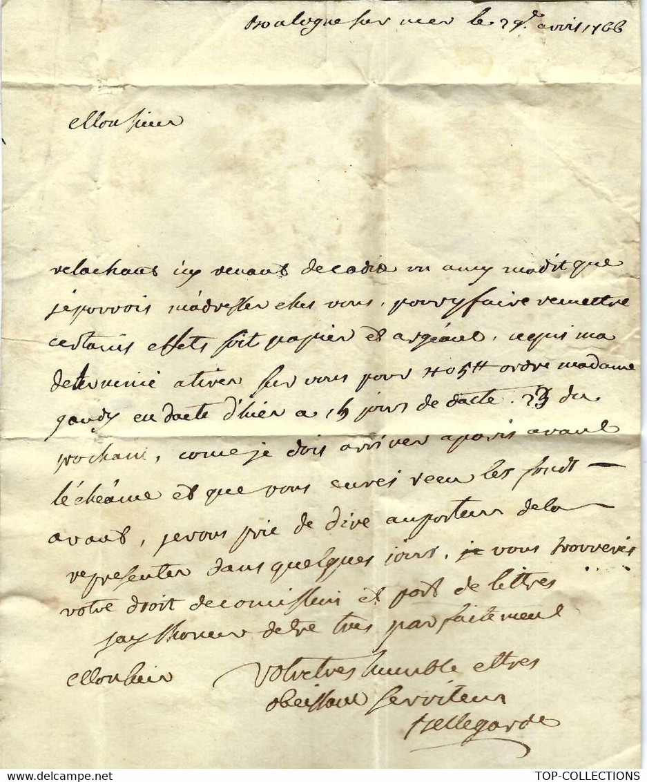 1766 LETTRE Signée Bellegarde En Relâche à Boulogne Sur Mer Pour Casaubon Banquier  Compagnie Des Indes à Paris & Cadix - ... - 1799