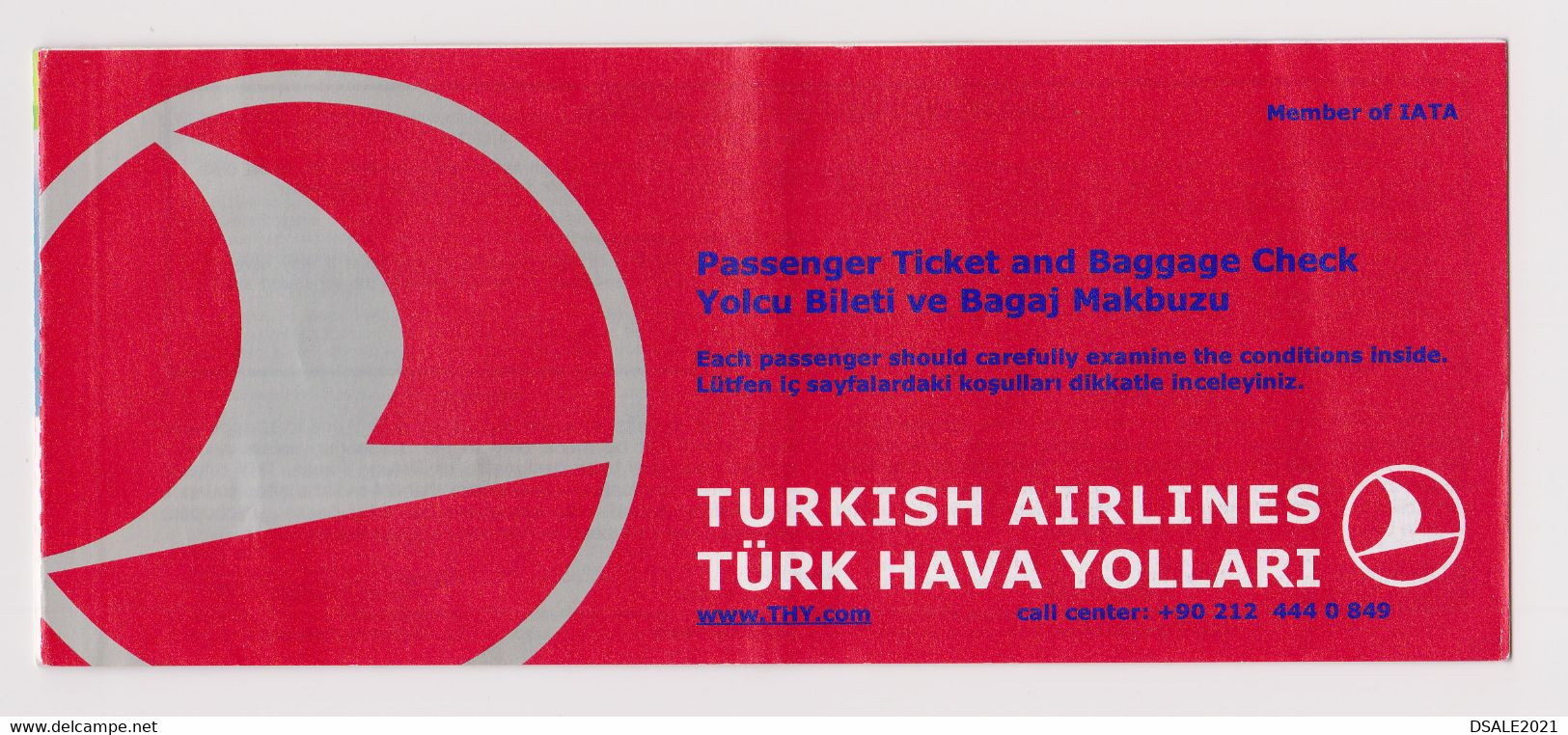 Turkey Turkish Airlines Airline Carrier TURKISH AIRLINES Passenger Ticket Used (49194) - World