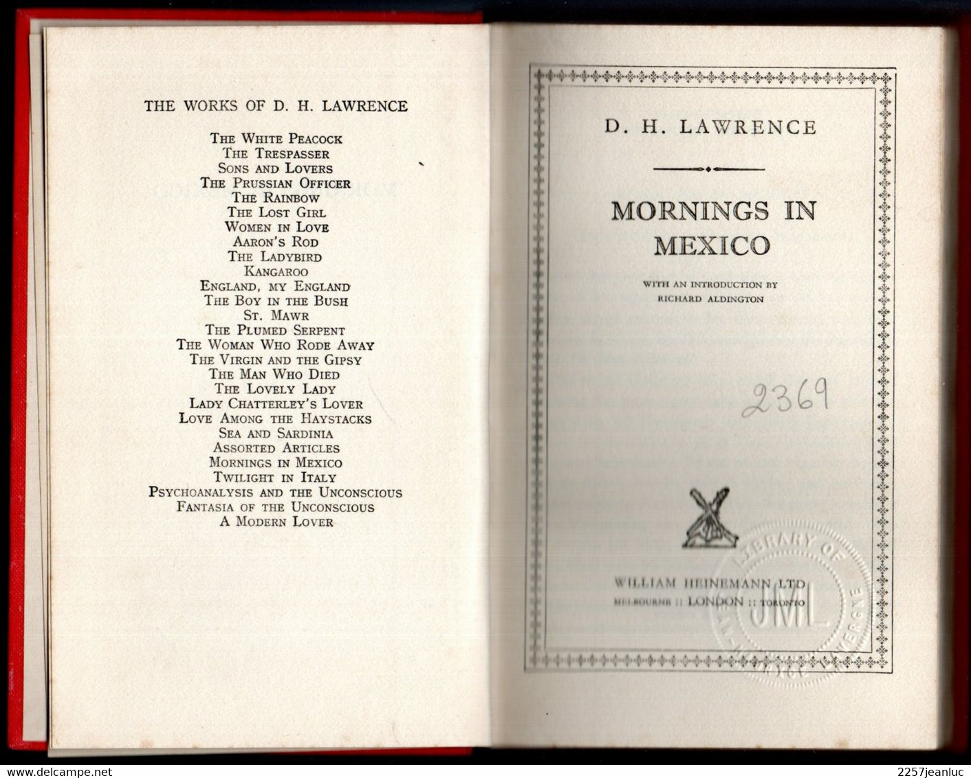 D.H.Lawrence - Mornings In Mexico . Published 1927 Reprinted 1950 - Other & Unclassified