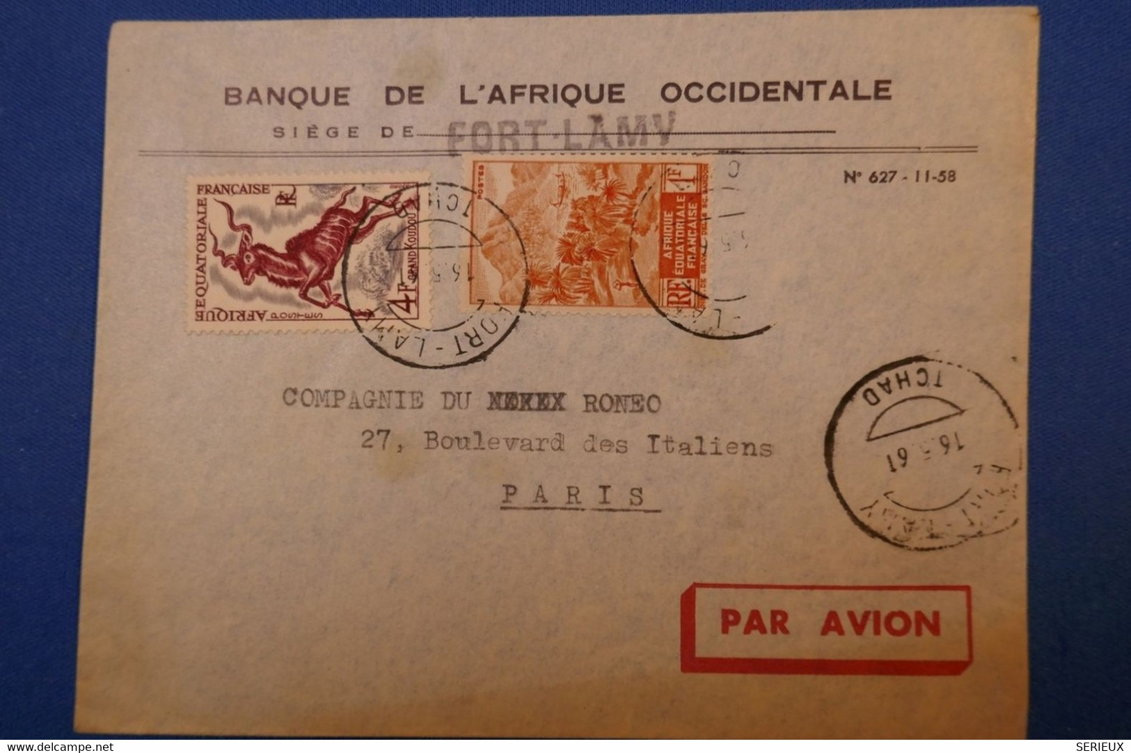 110 TCHAD LETTRE 1961 DE FORT LAMY A PARIS BD DES ITALIENS PAR AVION + AFFRANCH. PLAISANT - Brieven En Documenten