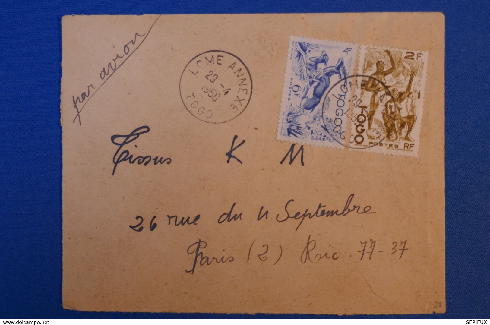 I 19 TOGO BELLE LETTRE 1950 PAR AVION LOME POUR PARIS FRANCE + AFFRANCH PLAISANT - Cartas & Documentos